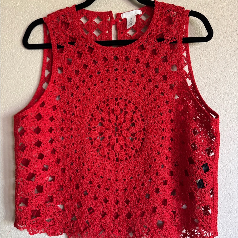 H&M Vibrant Red Crochet Tank Top